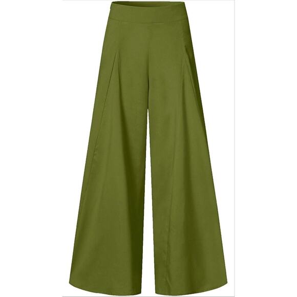 Kum Ran Pants - Kur Kuma Flowy Ruffle Hem Elegant Wide Leg Pants Size 10